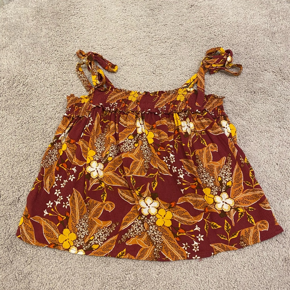 Floral Flowy Cropped Top with Tie Straps